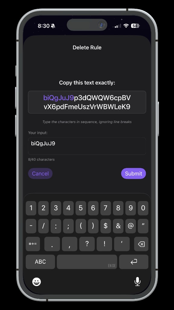 Text copy challenge screen