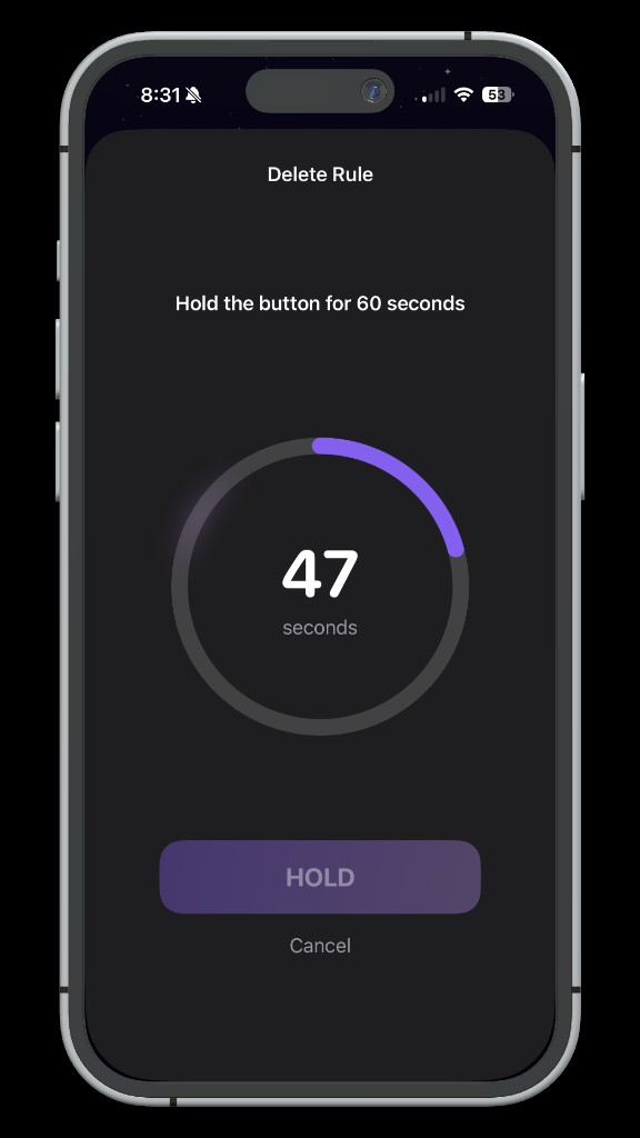 Button hold challenge screen
